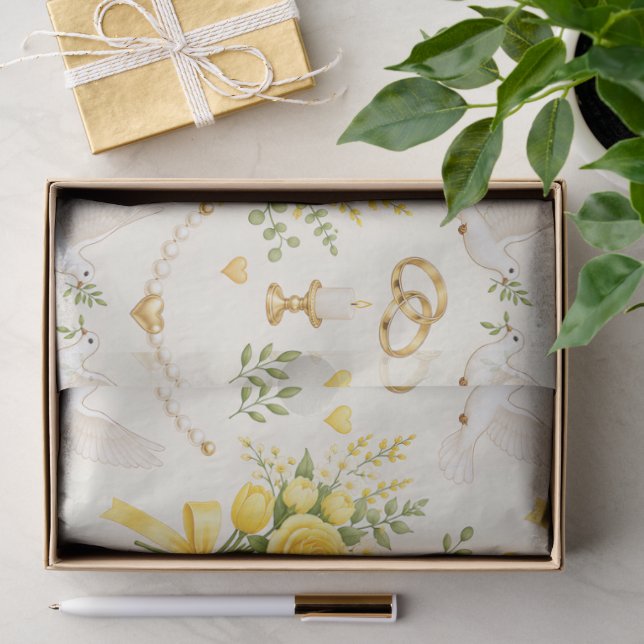 Seda Papel de regalo floral amarillo para bodas y compr (Regalo )