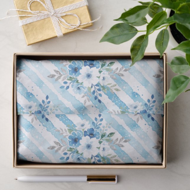 Seda Papel de regalo floral de acuarela azul (Regalo )