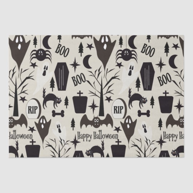 Seda Papel de regalo Happy Halloween negro (Anverso)