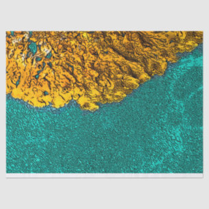 Seda Papel de seda, agua turquesa, liquen amarillo