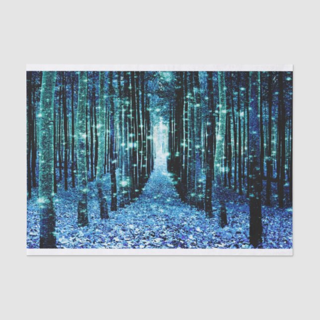 Seda Papel de seda: Bosque Mágico Turquesa Verde Azul (Anverso)