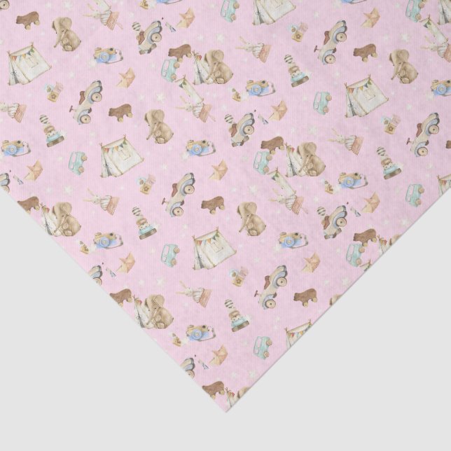 Seda Papel de seda, juguetes antiguos fondo rosa (Detalle)