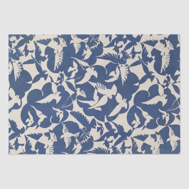 SEDA PAPEL DE SEDA: PIGEONS EN BLANCO + AZUL: 1928 (Anverso)