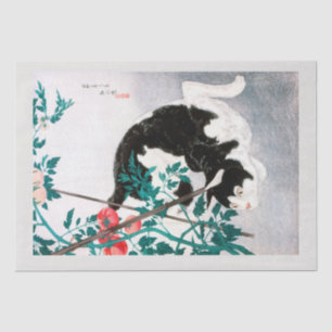 Seda PAPEL DE SEDA: WOODBLOCK JAPONÉS :Gato con tomate