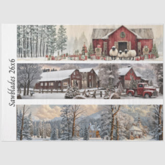 Seda Papel de sierra de mano decoupage Granero Rojo, Ig