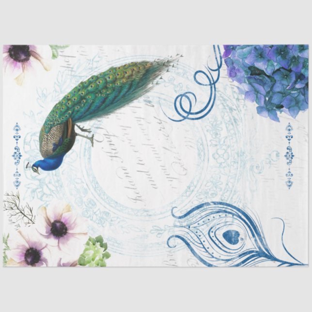 Seda Papel de tapón de pavo real floral (Anverso)