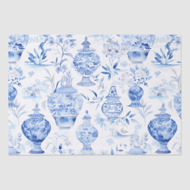 Seda Papel de té azul de Chinoiserie (Anverso)