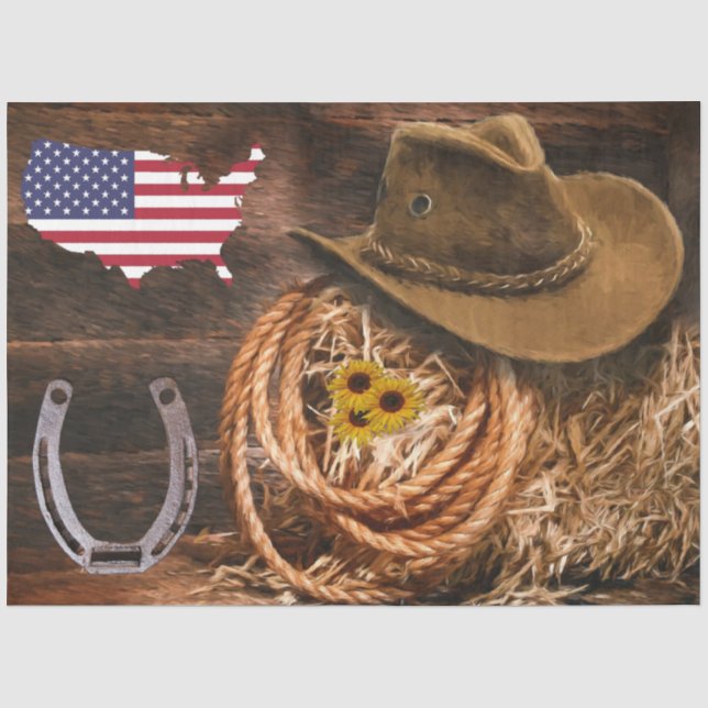 Seda Papel de té Cowboy Gorra Lasso Horseshoe (Anverso)
