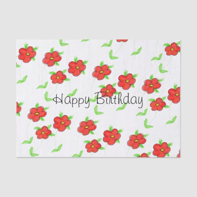 Seda Papel de té de cumpleaños feliz con flores rojas (Anverso)