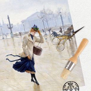 Seda Papel de té de escena de París de una mujer ventil