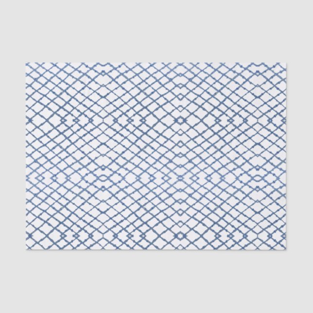 Seda Papel de té de la Chinoiserie azul pintada Trellis (Anverso)