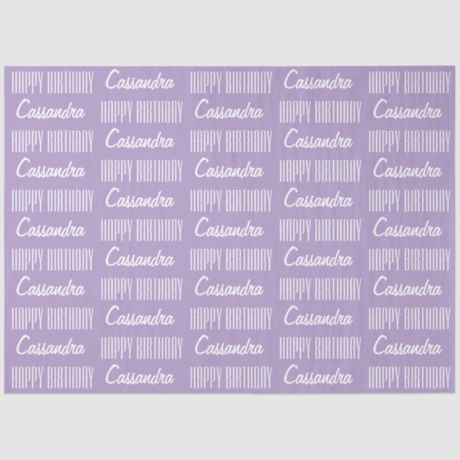 Seda Papel de té de Lavender Happy Birday Name (Anverso)