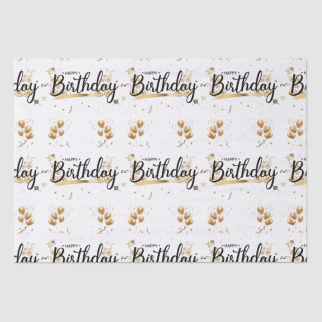 Seda Papel de té de oro feliz cumpleaños (Anverso)