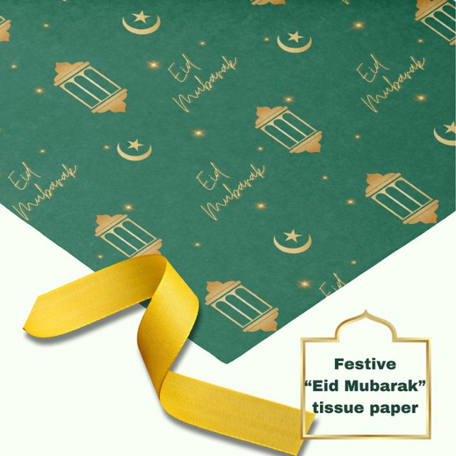 Seda Papel de té Eid Mubarak - Elegante Oro Verde (Elegant, modern green + gold tissue paper or your Eid gifting!)