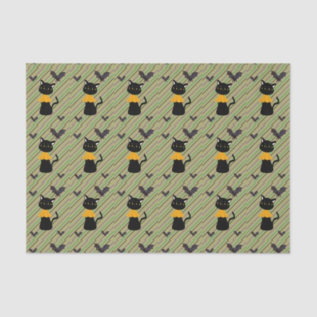 Seda Papel de té feliz de Halloween, gato negro (Anverso)