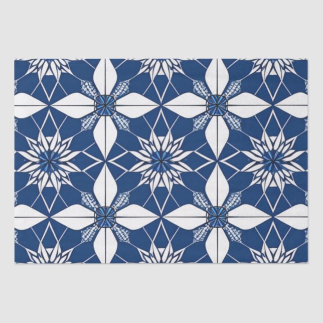 Seda Papel de té floral azul de arte de IA (Anverso)