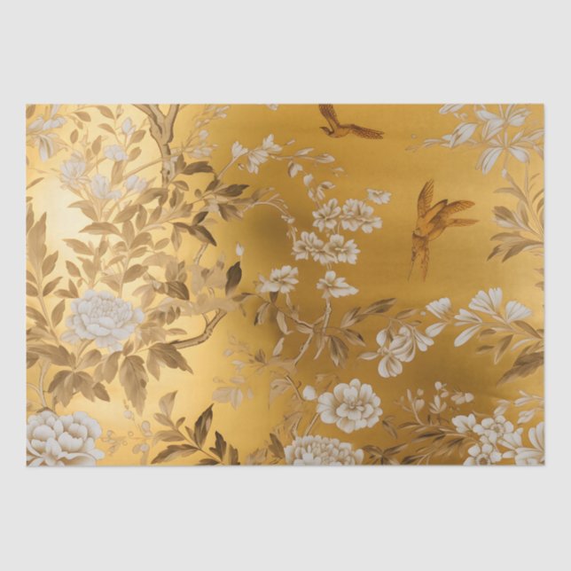 Seda Papel de té floral Chinoiserie Gold (Anverso)