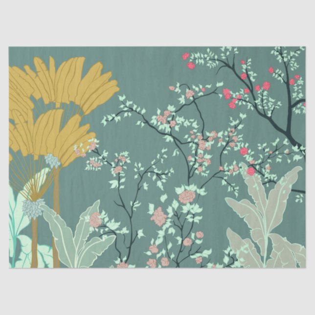 Seda Papel de té florido de Green Palm Chinoiserie (Anverso)