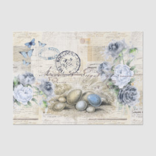 Seda Papel de té francés con flor vintage de mariposa d