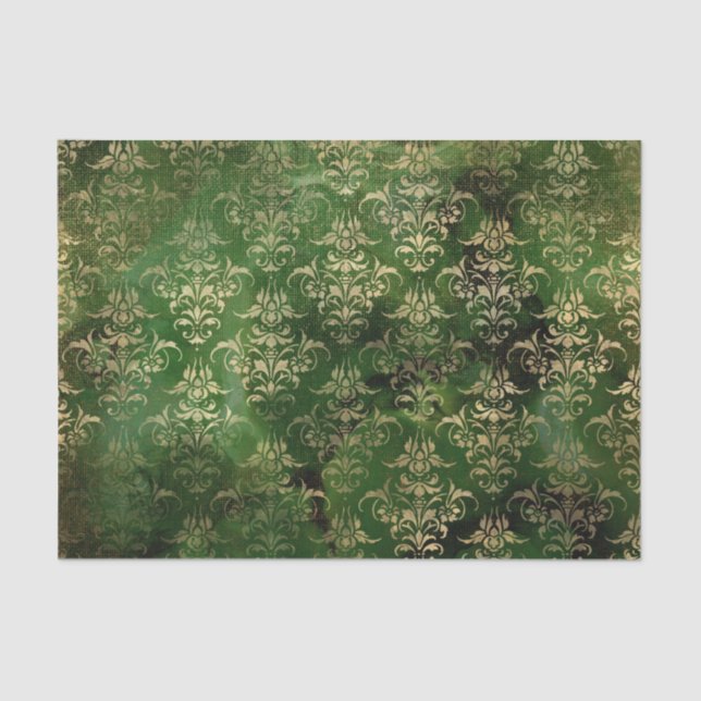 Seda Papel de té gótico verde y oro de Victoria (Anverso)
