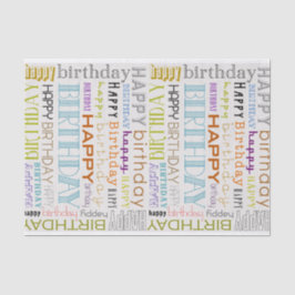 Seda Papel de té multicolor feliz cumpleaños tipografía