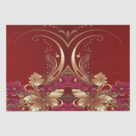 Seda Papel de té rojo de vacaciones florales de oro