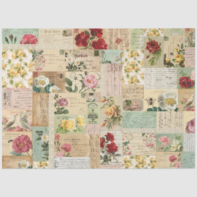 Seda Papel de té romántico rosa y Aqua Ephemera Rosa (Anverso)