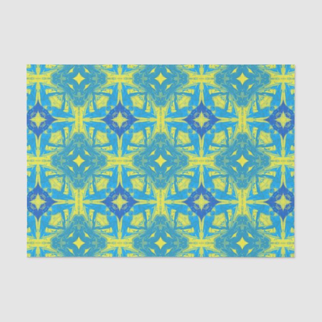 Seda Papel de tejido abstracto azul y amarillo (Anverso)