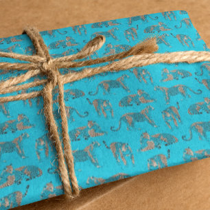 Seda Papel de tejido azul con estampado de leopardo sal