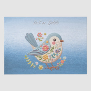 Seda Papel de tejido azul floral de ave pequeña