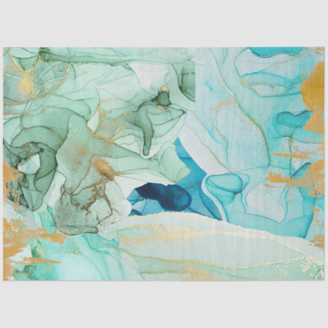 Seda Papel de tejido azul, verde y dorado (Anverso)