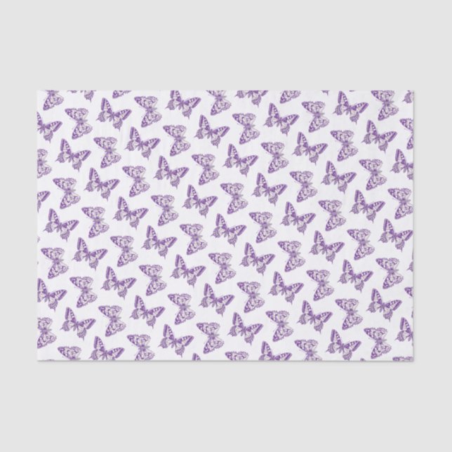 Seda Papel de tejido blanco morado de arte de mariposa  (Anverso)