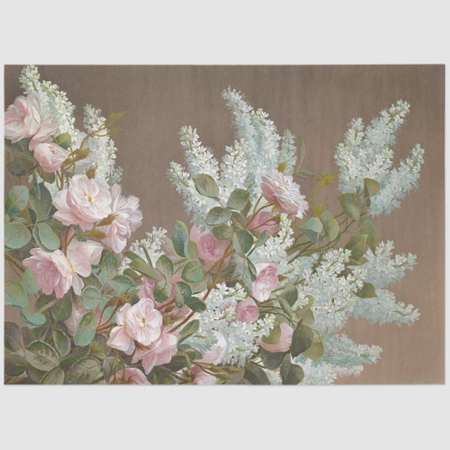 Seda Papel de tejido blanco y rosa floral (Anverso)