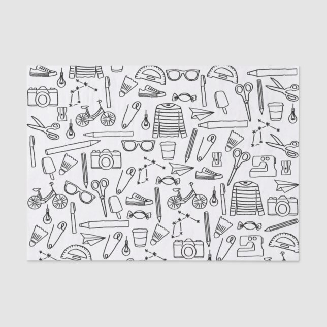 Seda Papel de tejido con dibujos de Doodle mate (Anverso)