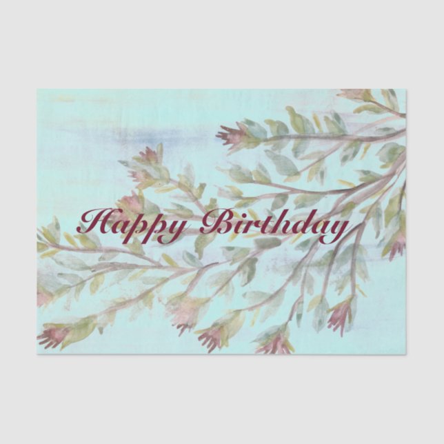 Seda Papel De Tejido Con Floral De Acuarela En Borgoña (Anverso)