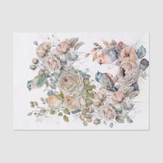 Seda Papel de tejido de aves y rosas chic de Shabby