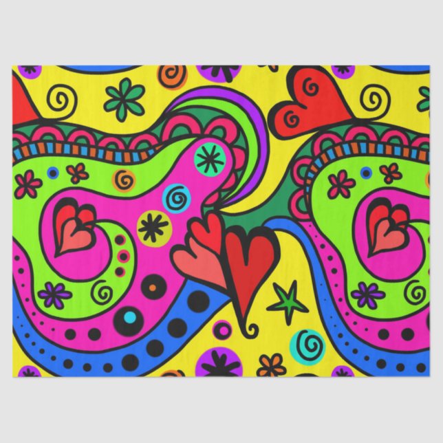 Seda papel de tejido de corazones de arte pop (Anverso)