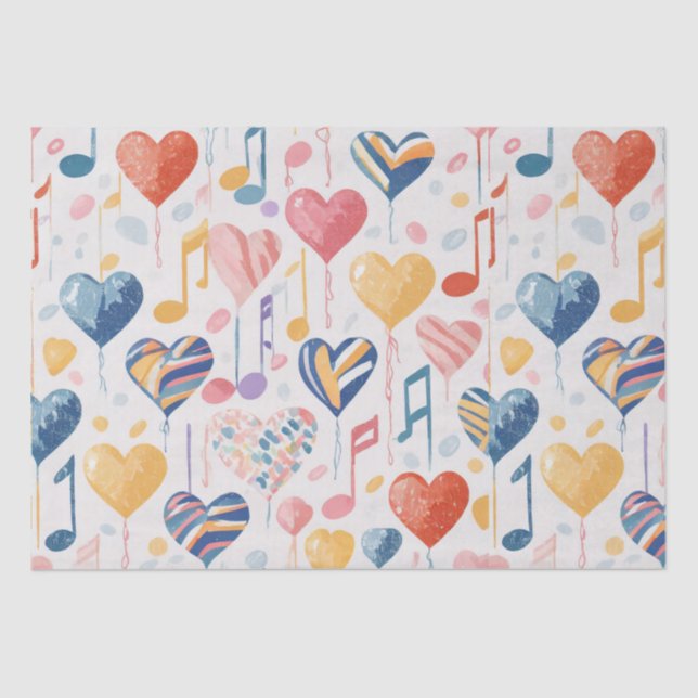 Seda Papel de tejido de corazones musicales (Anverso)