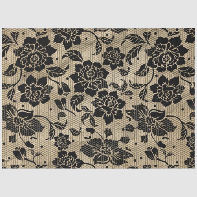 Seda Papel de Tejido de desacoplamiento de encaje negro (Anverso)