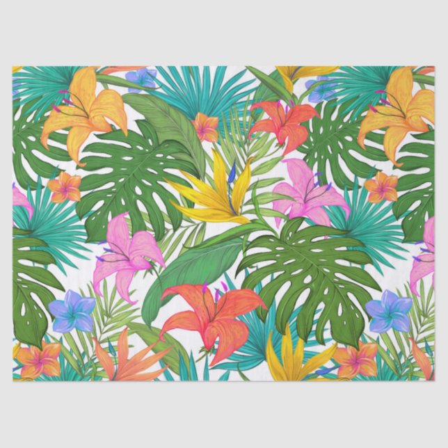 Seda papel de tejido de flores tropicales (Anverso)
