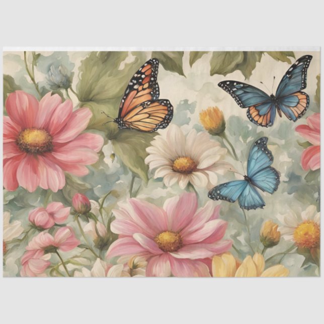 Seda Papel De Tejido De Flores Y Mariposas (Anverso)