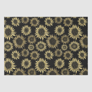 Seda Papel de tejido de girasol floral de oro negro
