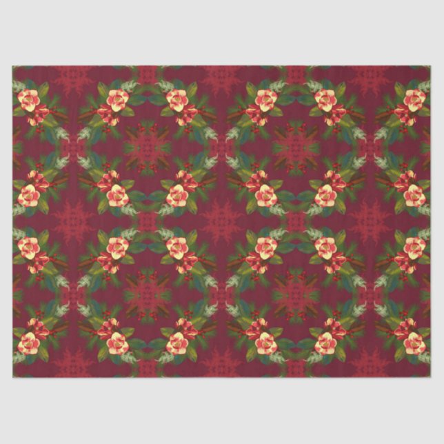 Seda Papel de Tejido de Impresión Floral Magnolia Vinta (Anverso)