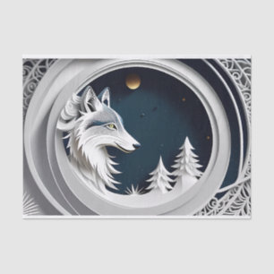 Seda Papel De Tejido De Lobo Fantasía En Fondo Azul