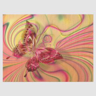 Seda papel de tejido de mariposa roja de durazno