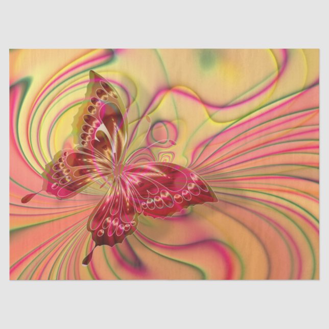 Seda papel de tejido de mariposa roja de durazno (Anverso)