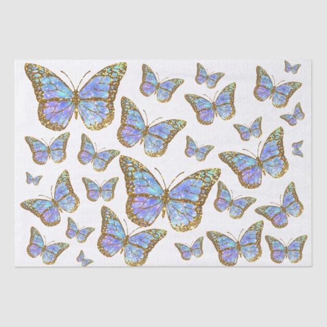 Seda papel de tejido de mariposas azules (Anverso)