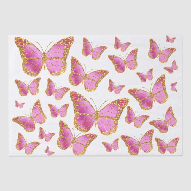 Seda papel de tejido de mariposas rosadas (Anverso)