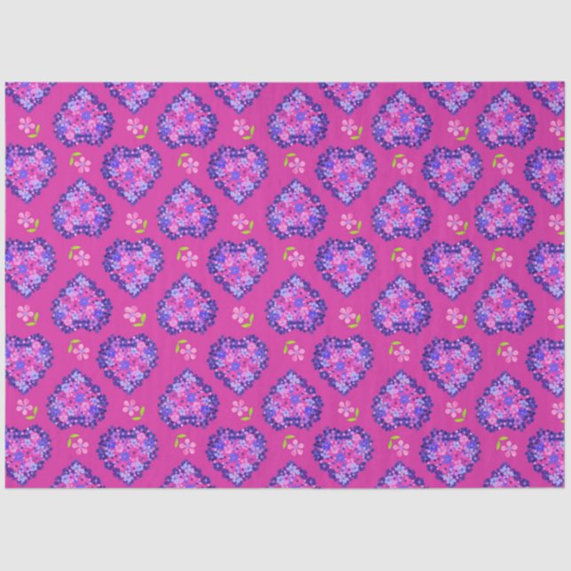 Seda Papel de tejido de moda magenta y flores (Anverso)