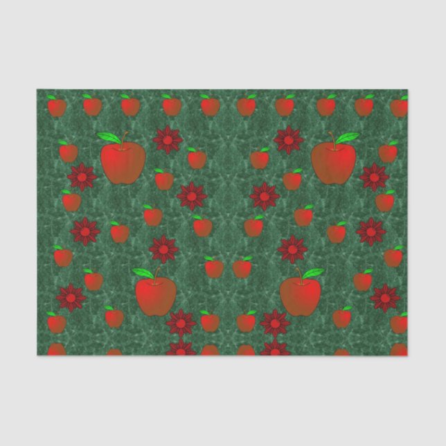 Seda Papel de tejido decorativo manzanas rojas (Anverso)